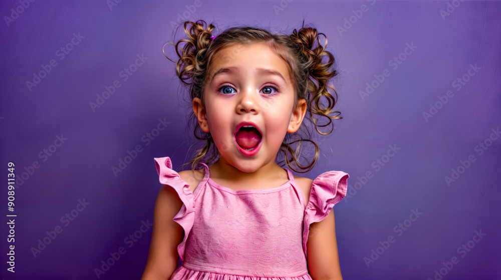 Little girl making funny face while wearing pink dress with her hair in pigtails. Little girl making funny face while wearing pink dress with her hair in pigtails.