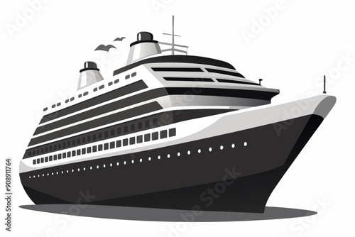 Big cruise ship clip art. Flat monochrome color  vector illustration,  black vector illustration