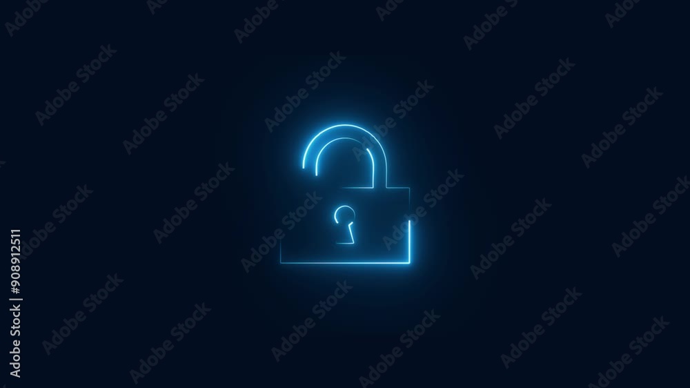 Neon protection sign cyber security lock. Cyber security concept. Neon protection sign cyber security lock. Cyber security concept.