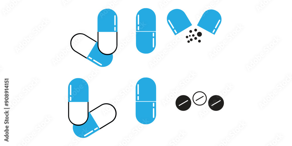 Set of Capsule glyph Pill icons. vektor Set of Capsule glyph Pill icons. vektor