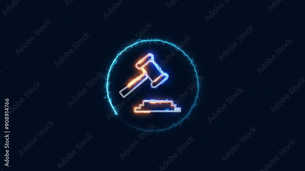Glowing neon line Auction hammer icon isolated on black background. court, justice. Auction hammer. Glowing neon line Auction hammer icon isolated on black background. court, justice. Auction hammer.