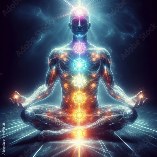 Illustration of chakra points on human body