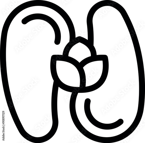 Line art illustration of hop flower and kidneys representing beer benefits for urinary system