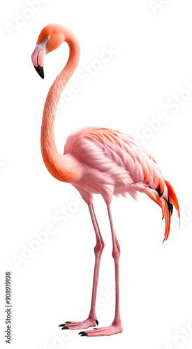 Pink flamingo birds standing. A beautiful pink flamingo isolated on transparency background.