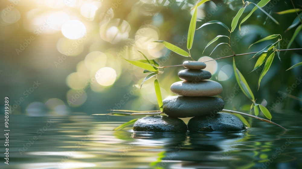 A serene brown zen garden background with stone stack, twig, water and bamboo. Concept background on the theme of yoga, relaxation and meditation. A serene brown zen garden background with stone stack, twig, water and bamboo. Concept background on the theme of yoga, relaxation and meditation.