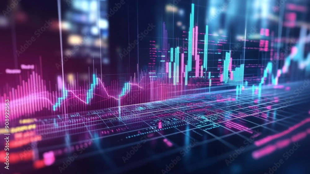 Abstract 3D financial graph with dynamic lines and bars representing market data. Abstract 3D financial graph with dynamic lines and bars representing market data.
