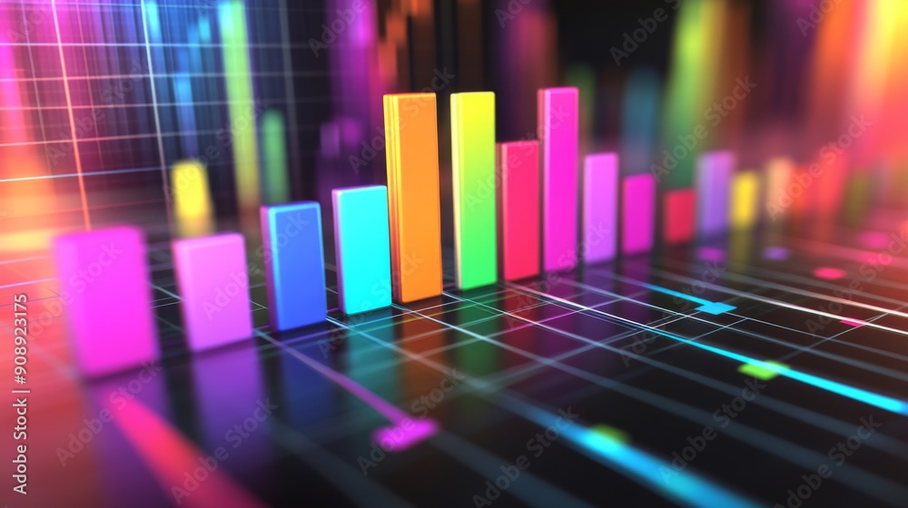 Abstract 3D financial graph with vibrant bars and lines on a grid background Abstract 3D financial graph with vibrant bars and lines on a grid background