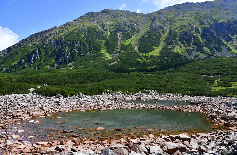 Czerwony Staw w Dolinie Pańszczycy w Tatrach, Tatrzański Park Narodowy, TPN, Polska, Europa, panorama, góra, krajobraz, woda, lato,