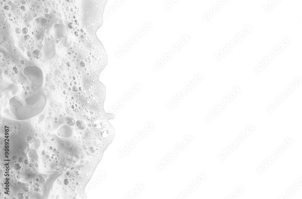 Soap foam strip at the left side with lots of bubbles on transparent background (png image)