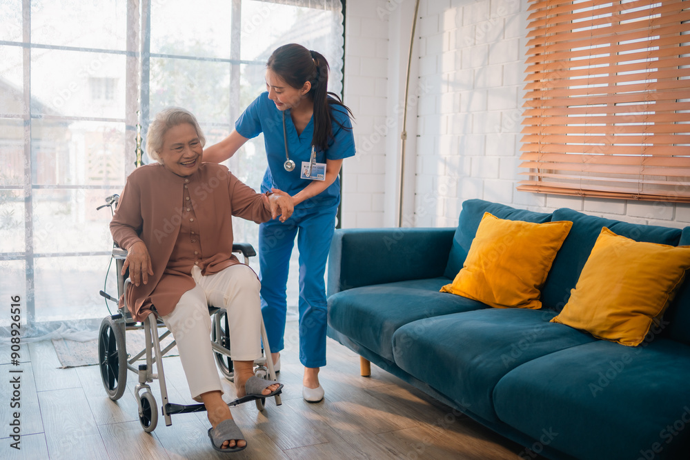 Dedicated Caregiver, Woman Nurse Provides Supportive Health Care for Elderly Patients at Home, Ensuring Retirement Comfort with Professional Medical Assistance, Healthy Living Dedicated Caregiver, Woman Nurse Provides Supportive Health Care for Elderly Patients at Home, Ensuring Retirement Comfort with Professional Medical Assistance, Healthy Living