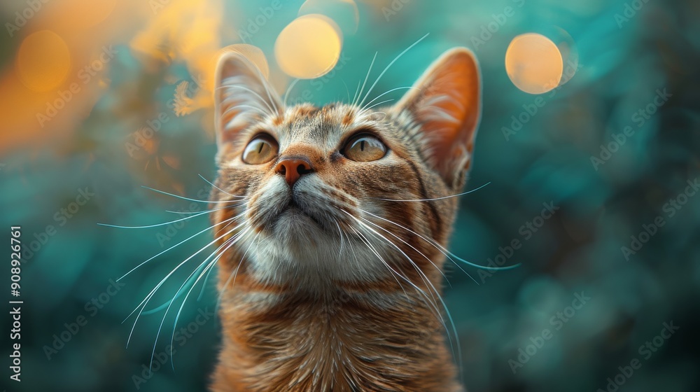 cat on the mint blue background cat on the mint blue background