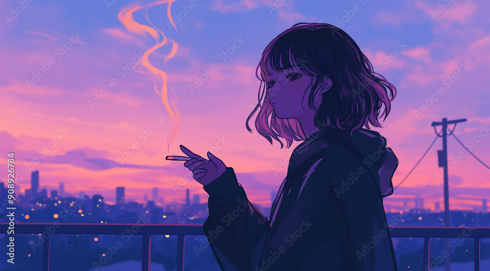 Dreamy Anime Girl Smoking, Pink Skies Aesthetic
Dreamy Anime Girl Smoking, Pink Skies Aesthetic