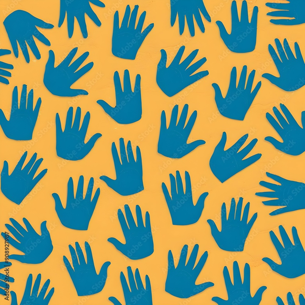 Simple Texture of Many Tiny Blue Hands All Over on an Abstract Background, No Shadow, Perfect for Playful Designs, Vector Illustration Simple Texture of Many Tiny Blue Hands All Over on an Abstract Background, No Shadow, Perfect for Playful Designs, Vector Illustration