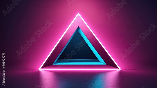 abstract background with pink blue glowing neon light triangle, geometric wallpaper