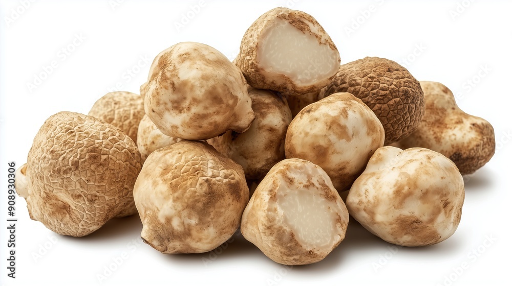 pile of white truffles, mushrooms on a white background pile of white truffles, mushrooms on a white background