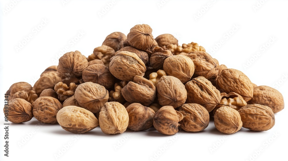 pile of walnuts on a white background pile of walnuts on a white background