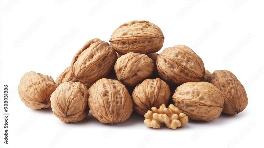 pile of walnuts on a white background pile of walnuts on a white background