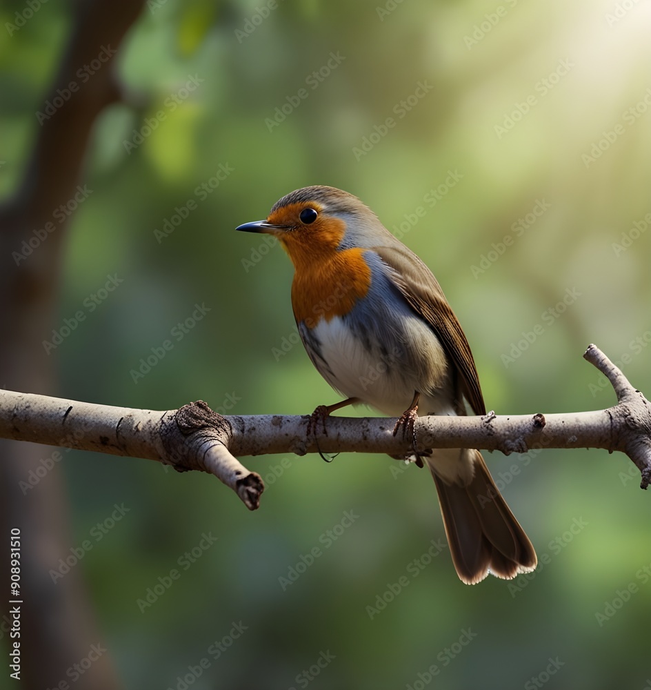 robin on a branch , . natural panoramic photo with little funny birds and Chicks sitting on a branch in summer robin on a branch , . natural panoramic photo with little funny birds and Chicks sitting on a branch in summer