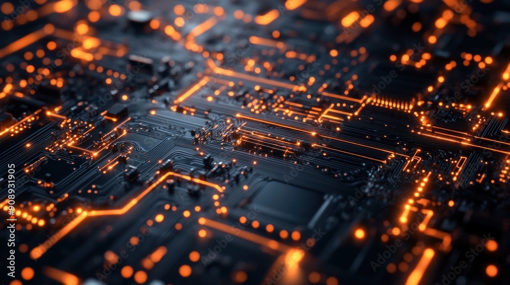 Circuit Board with Glowing Orange Lines Circuit Board with Glowing Orange Lines