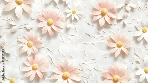 Seamless floral pattern featuring daisies on a cheerful yellow background