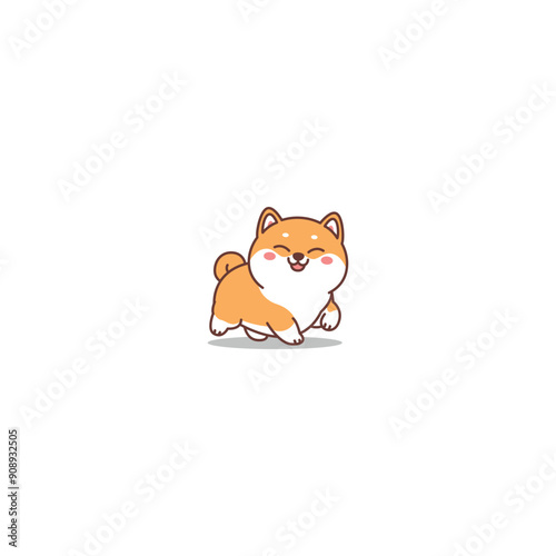 Cute shiba inu dog walking cartoon, vector illustration