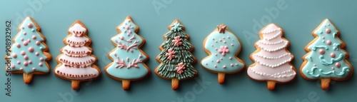 Delightful Christmas tree-shaped cookies decorated with colorful icing, perfect for holiday celebrations and festive gatherings.