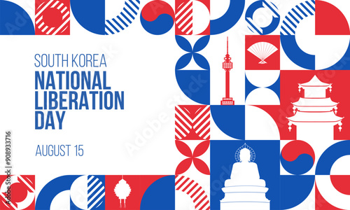 National Liberation Day South Korea Banner. August 15 South Korean independence day greeting card design. Modern pattern, poster template. Vector Illustration.