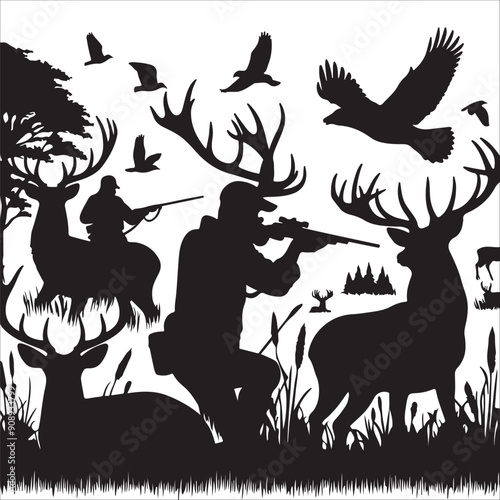 Deer hunting silhouettes   vector illustration with  white background 