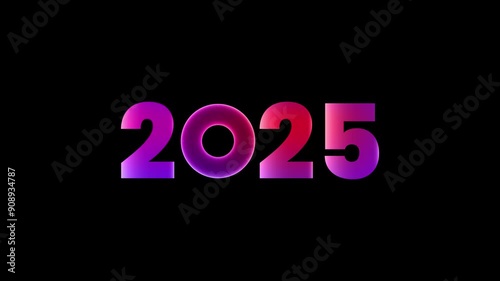 Black background 2025 with motion gradient colors. Suitable for holiday cards, social media posts, and festive designs.