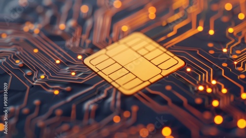 Wallpaper Mural Closeup macro image of a credit or debit card s EMV chip technology showcasing the intricate electronic circuit board design and connections for secure digital financial transactions Torontodigital.ca