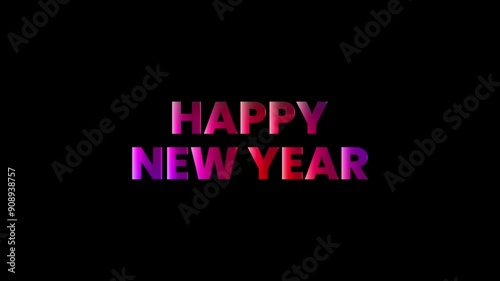 Black background, Happy New Year with motion gradient colors. Suitable for holiday cards, social media posts, and festive designs.