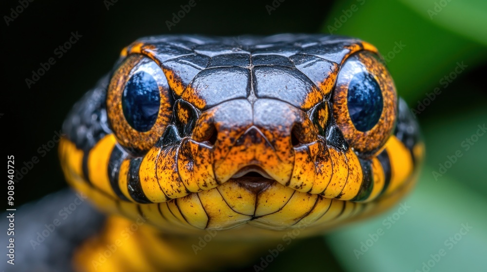 Obraz premium A vibrant snake displays its striking colors while resting among foliage