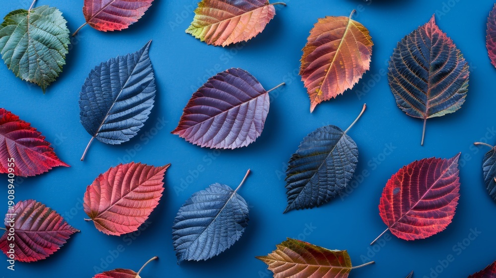 Autumn leaves creating a colorful blanket, top view of diverse foliage in vibrant fall hues Autumn leaves creating a colorful blanket, top view of diverse foliage in vibrant fall hues