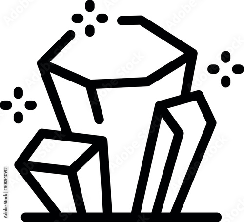 Line art icon of a group of shiny minerals with geometric shapes, perfect for topics related to geology and mineralogy