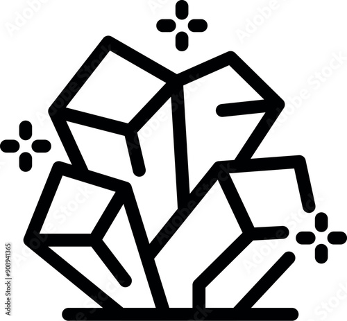 Line art icon of a mineral crystal stone shining with bright light
