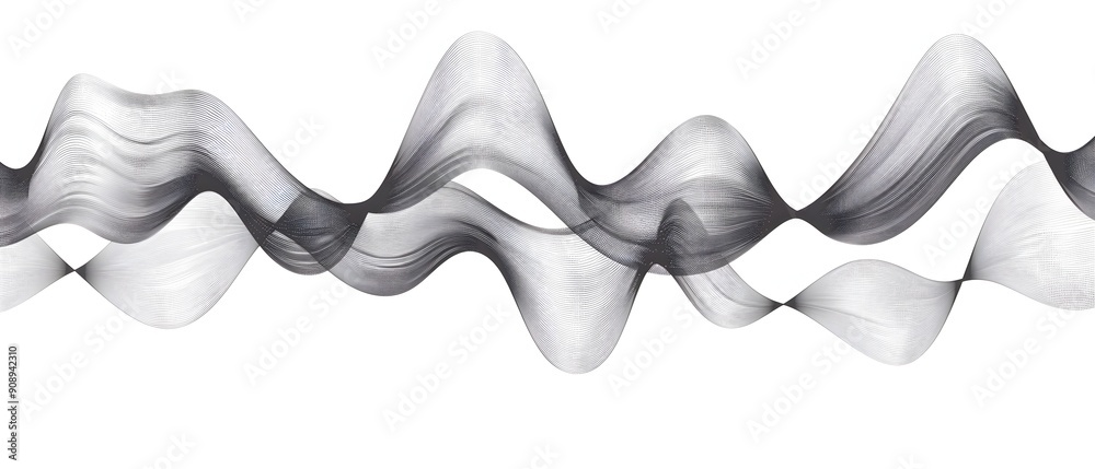 Abstract wavy lines vector background with sound waves, simple design, white and black colors, vector style, isolated on white background - Abstract wavy lines vector background with sound waves, simple design, white and black colors, vector style, isolated on white background -
