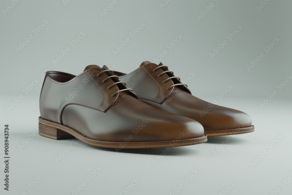 Stylish men s leather lace up shoes on gray studio background for a fashionable look Stylish men s leather lace up shoes on gray studio background for a fashionable look