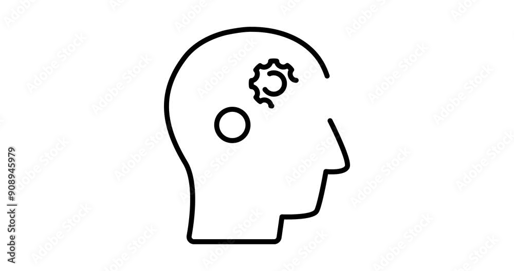 Mind gears animated outline icon on white background. Gears in human head 4k motion design animation for web, mobile and ui design Mind gears animated outline icon on white background. Gears in human head 4k motion design animation for web, mobile and ui design