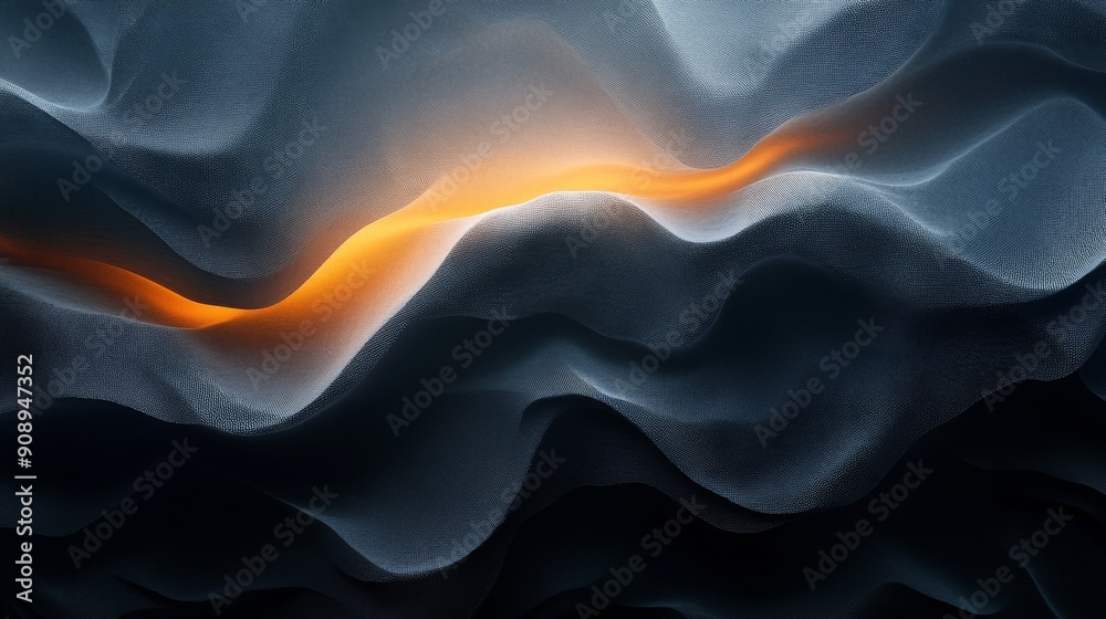 Obraz premium Abstract Wavy Texture with Glowing Orange Line