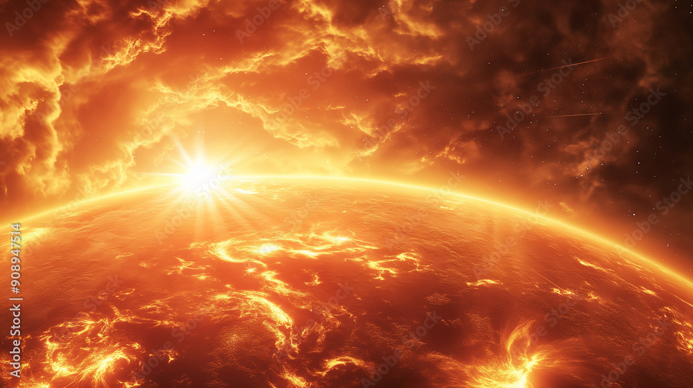 Fototapeta premium Sun closeup with sparkle fire in space