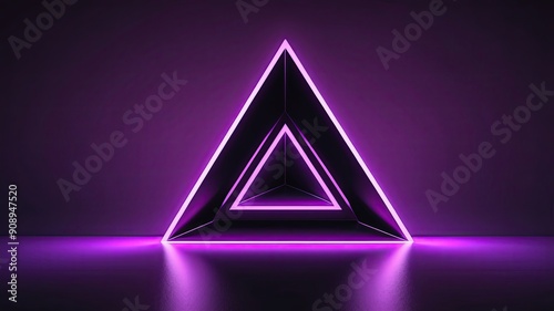 abstract background with black and purple glowing neon light triangle, geometric wallpaper