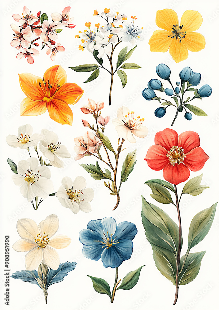 Obraz premium Vector collection of spring flowers, vibrant elements for Thanksgiving, high-resolution
