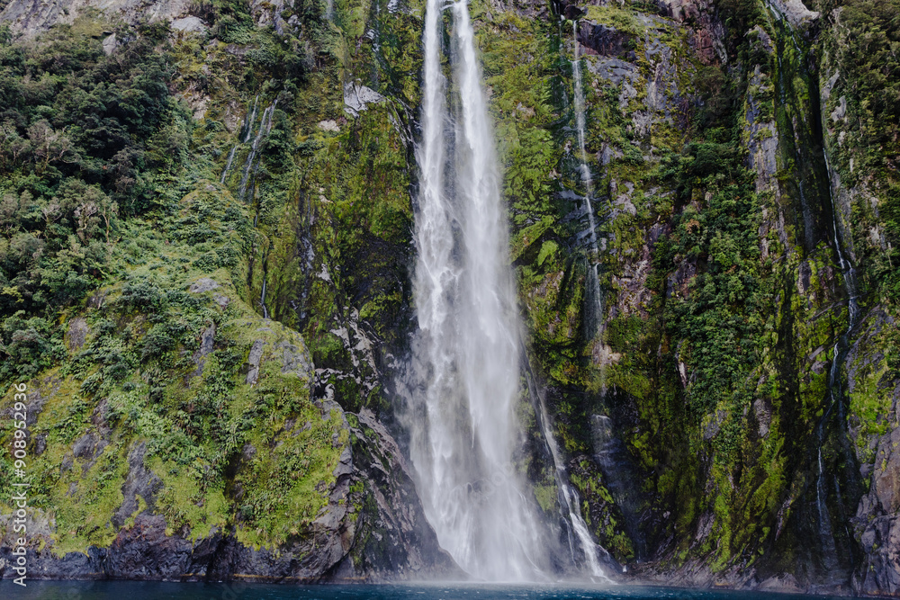 Fototapeta premium Waterfall located in Milford Sound, New Zealand South Island