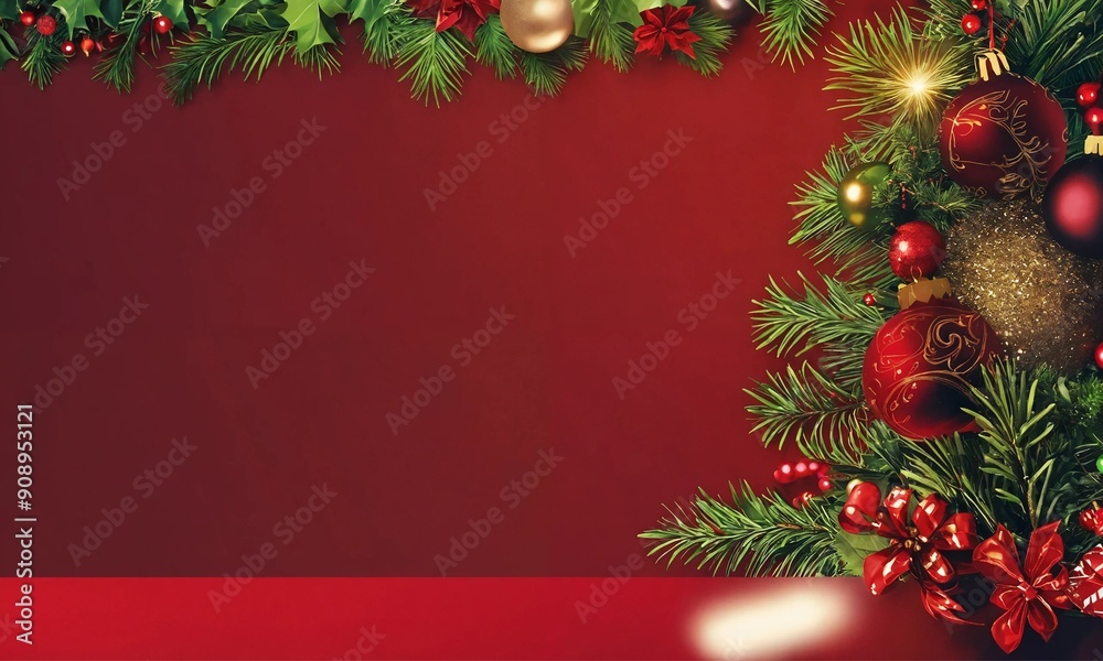 Christmas background border with bauble decorations with copy space Christmas background border with bauble decorations with copy space