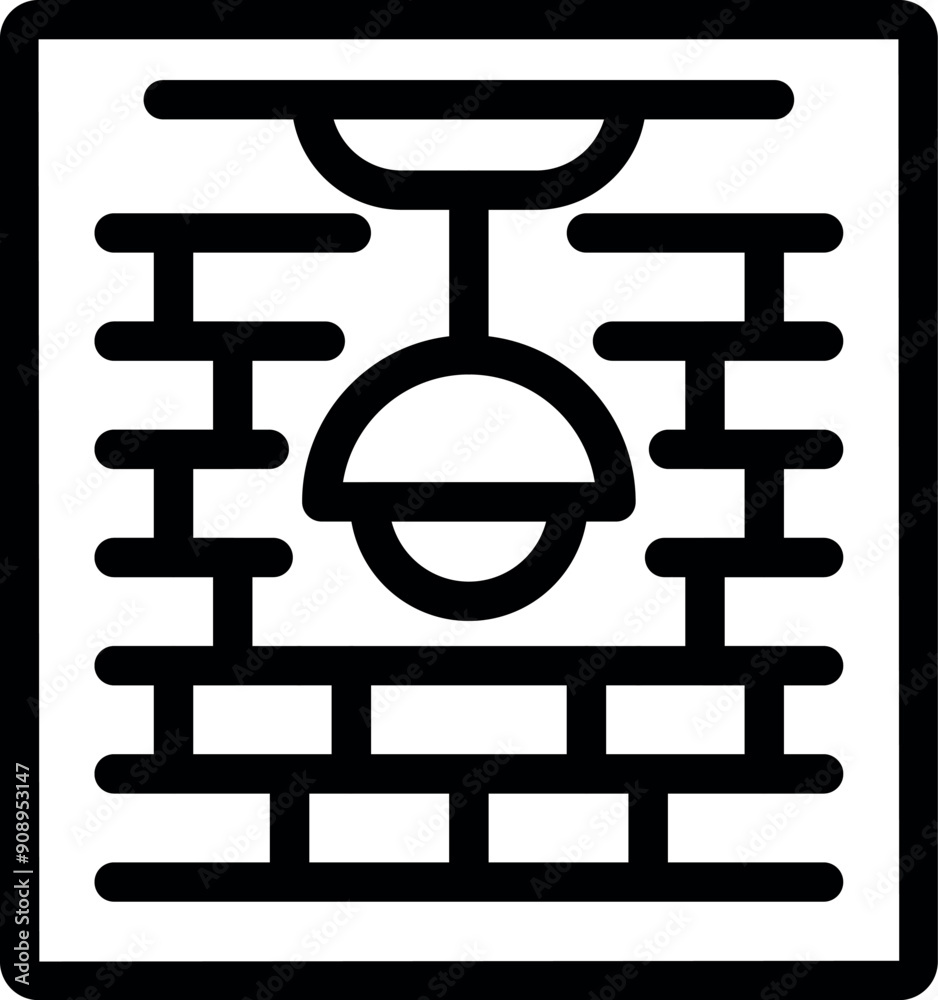 Line icon of a blueprint showing the plan of a house with a lighting fixture Line icon of a blueprint showing the plan of a house with a lighting fixture