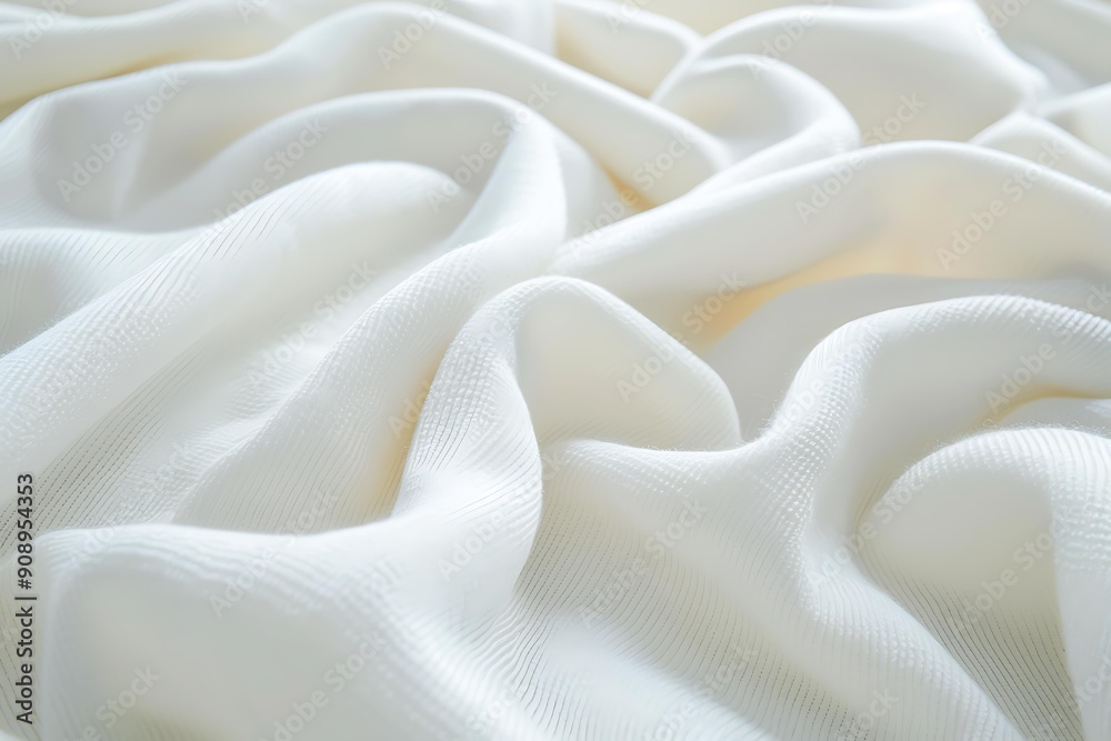Smooth white fabric with gentle folds and soft texture, suitable for backgrounds, textile industry, bed linen advertisements, or minimalist design themes, Smooth white fabric with gentle folds and soft texture, suitable for backgrounds, textile industry, bed linen advertisements, or minimalist design themes,