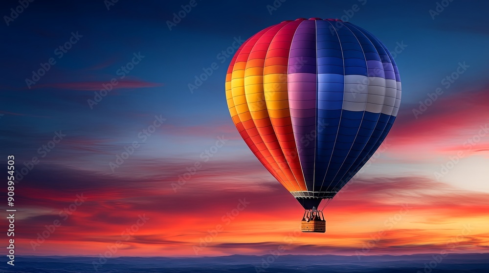 Fototapeta premium A hot air balloon floating gracefully against a backdrop of vibrant twilight hues