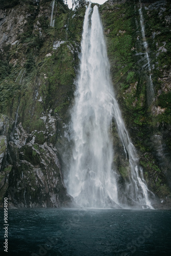 Waterfall located in Milford Sound, New Zealand South Island
