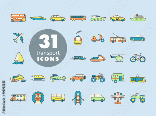 Transportation vector flat icon set isolated