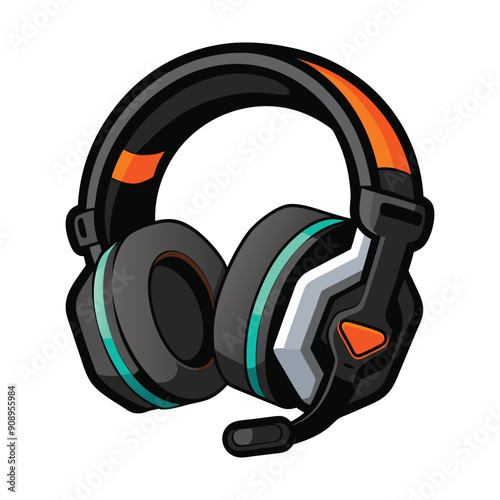 

Vector Gaming Headphones .Customer service or gamer headset. Headphone with microphone. Vector graphic illustration. Isolated white background headphones